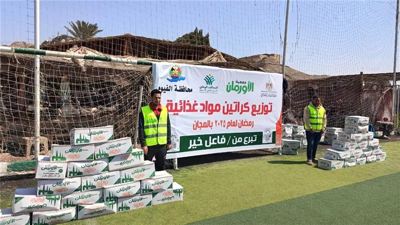 توزيع كراتين مواد غذائية على500 أسرة بمركز إطسا بالفيوم 