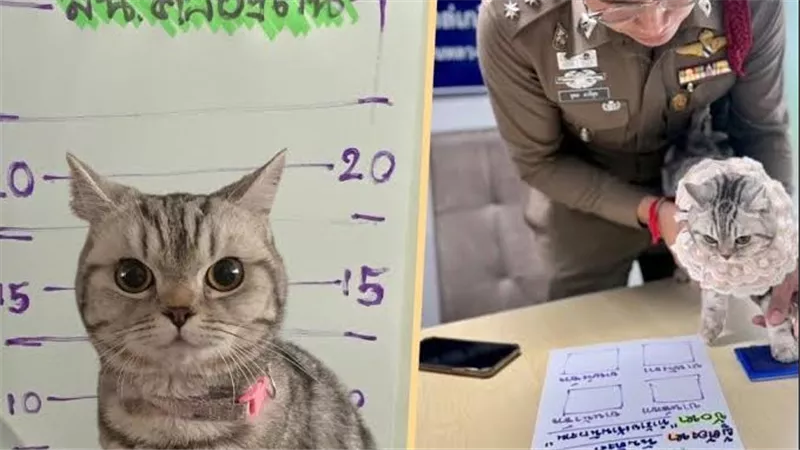 قطة خلف القضبان بتهمة 