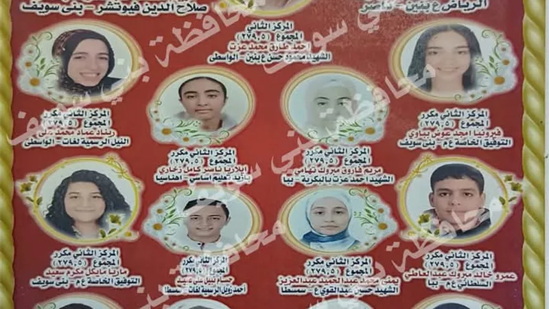 بعد اعتمادها من المحافظ.. ننشر أسماء أوائل الشهادة الإعدادية في بني سويف