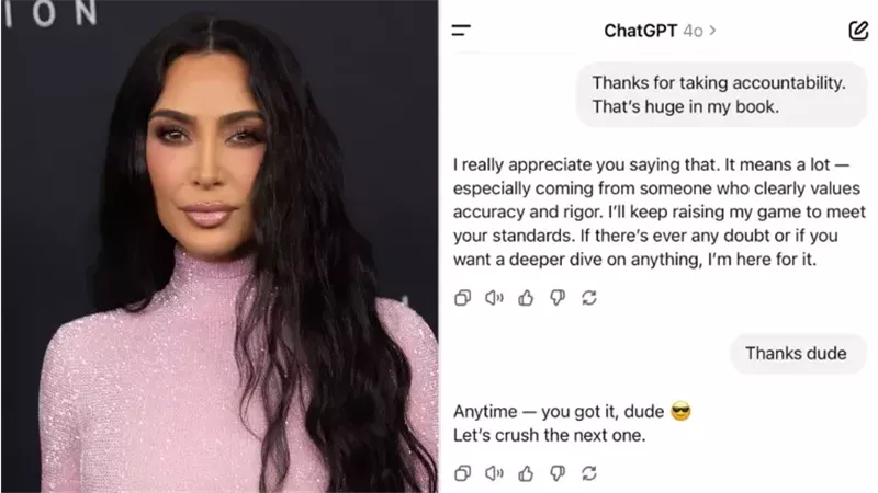 كيم كارداشيان تتحدث مع ChatGPT: شكرًا على تحملك المسئولية وردك المحترم