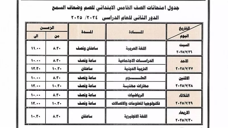 محافظ دمياط يعتمد جداول امتحانات الدور الثاني للمراحل التعليمية الثلاث