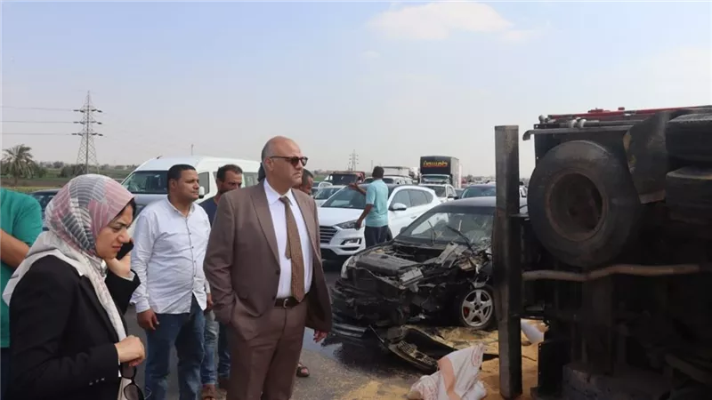 محافظ القليوبية يتدخل فوراً بعد حادث تصادم على طريق شبرا بنها الحر