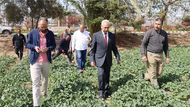 رئيس جامعة المنيا يتفقد المنتجات والمحاصيل بمشروع الصوب الزراعية