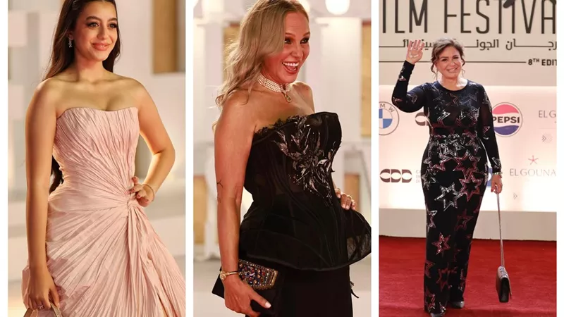 إلهام شاهين وشيرين رضا وطه دسوقي وزوجته يتألقون على ريد كاربت الجونة السينمائي