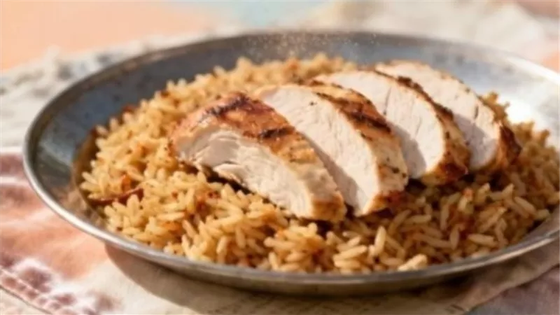 طريقة عمل الأرز المبهر بالدجاج المحمر والخضار بخطوات بسيطة 	