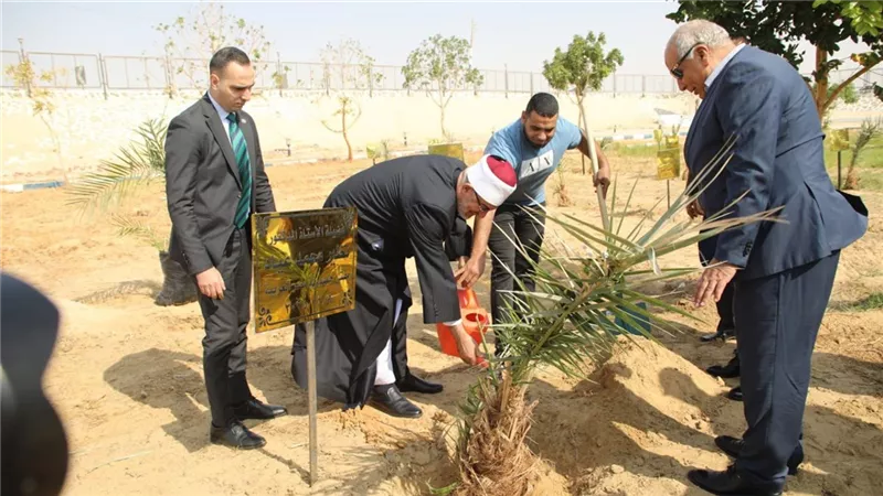 ضمن المبادرة الرئاسية.. مفتي الجمهورية يغرس نخلة تحمل اسمه بالوادي الجديد