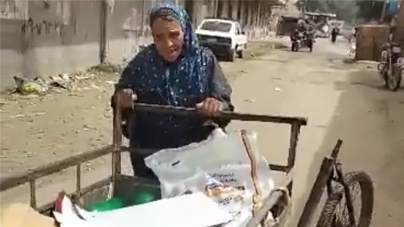 ولسه بتعافر ..الست صباح مسنة تجر عربة لجمع كراتين بشوارع المنوفية