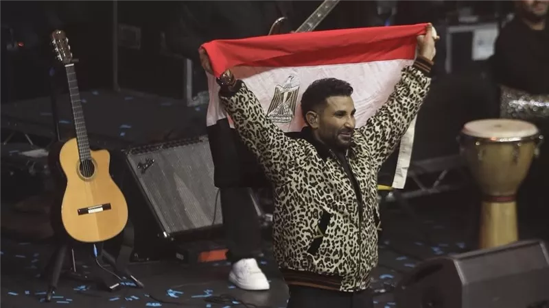 حفلة عظيمة.. أحمد سعد يتألق في حفله بلندن ويرفع علم مصر