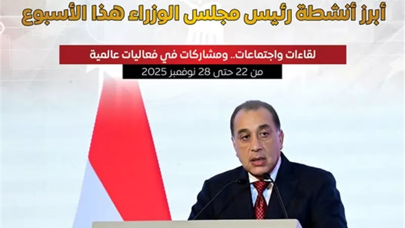 المركز الإعلامي لمجلس الوزراء يستعرض بالإنفوجراف أبرز أنشطة رئيس مجلس الوزراء 