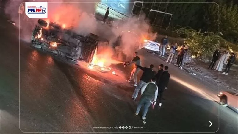 العناية اللإلهية تنقذ سائق سيارة ربع نقل من الوفاة عقب انفجارها بالقطامية|صور