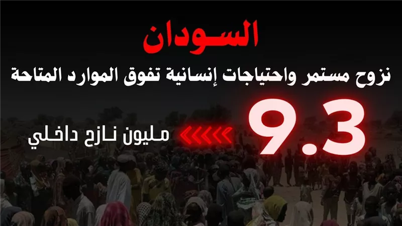 9.3 مليون نازح.. السودان: نزوح مستمر واحتياجات إنسانية تفوق الموارد المتاحة