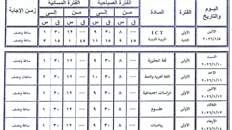 اعتماد جداول امتحانات الفصل الأول 2025/2026 بمحافظة البحيرة