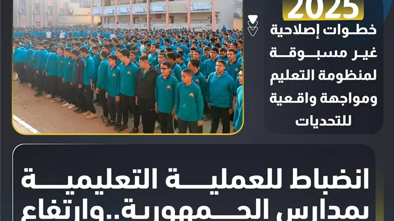 حصاد 2025.. التعليم: انضباط العملية التعليمية وارتفاع نسبة حضور الطلاب لـ87%؜