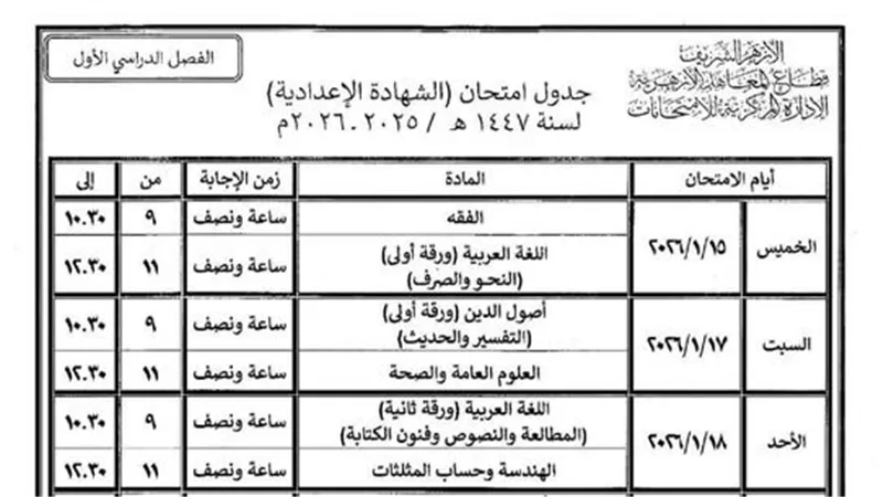 انطلاق امتحانات الشهادتين الابتدائية والإعدادية الأزهرية بالجيزة 15 يناير