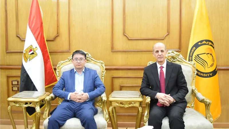 رئيس جامعة بنى سويف يبحث مع أستاذ الهندسة الصناعية بـ 
