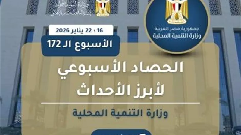 نشرة الحصاد الأسبوعي لرصد أنشطة وزارة التنمية المحلية والبيئة