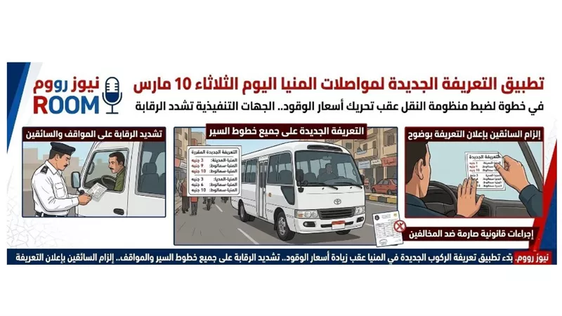 تطبيق القرار اليوم.. تعريفة ركوب جديدة لمواصلات المنيا بعد زيادة الوقود|صور