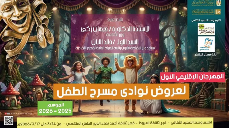 أسيوط: اليوم انطلاق مهرجان عروض نوادي مسرح الطفل بقصر ثقافة أحمد بهاء الدين