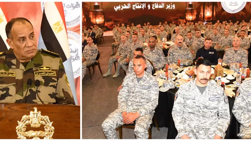 وزير الدفاع والإنتاج الحربي يلتقي مقاتلي القوات الجوية ويشاركهم وجبة الإفطار