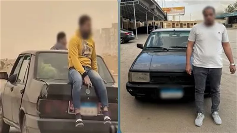 بسبب استهتاره.. القبض على سائق سمح لشخصين بالجلوس أعلى سيارته بالشروق 