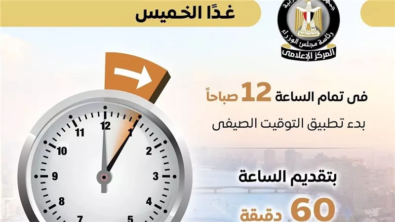 غدًا الخميس.. الحكومة تعلن بدء تطبيق التوقيت الصيفي في مصر  