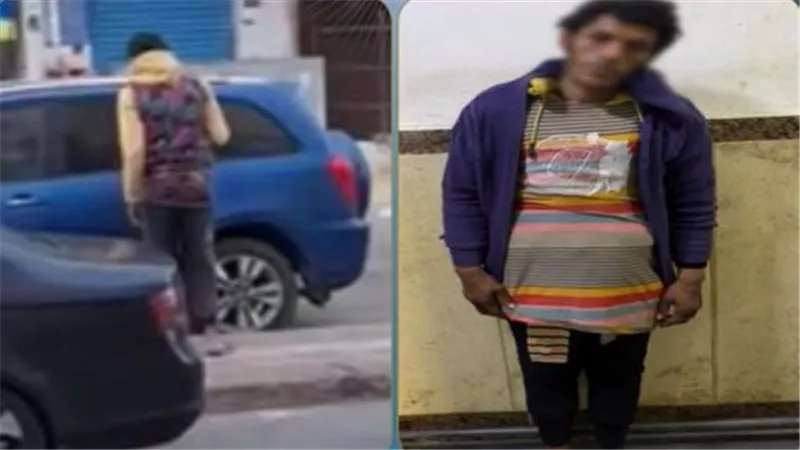 ضبط شخص غير متزن نفسيا ظهر في فيديو يحطم سيارة بمطروح