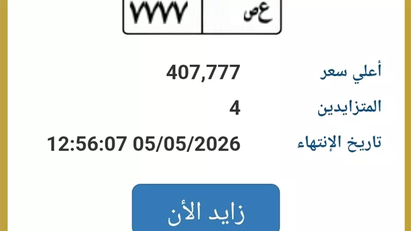 بسعر شقة.. مزاد لوحة سيارة «ع ص 7777» تتخطى 407 آلاف جنيه