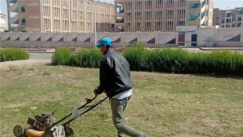 تكثيف أعمال صيانة ورفع كفاءة المسطحات الخضراء بالعبور لتحسين المشهد الحضارى