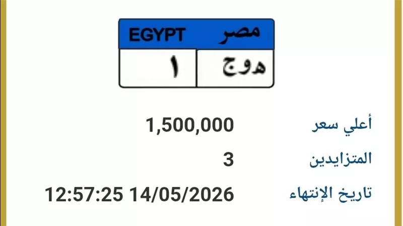 «هـ و ج 1» تشعل المزاد.. لوحة سيارة تتخطى مليون ونصف قبل ساعات من غلق المزايدة