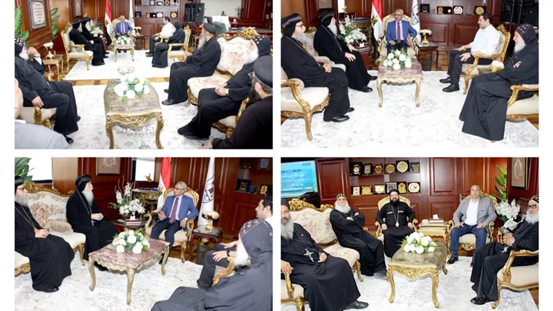 قيادات الكنيسة الأرثوذكسية يهنئون محافظ بني سويف بعيد الأضحى المبارك
