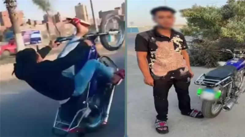 استعراض خطر على الطريق.. التحقيق مع قائد الدراجة النارية المتهم بتعريض حياة المواطنين للخطر