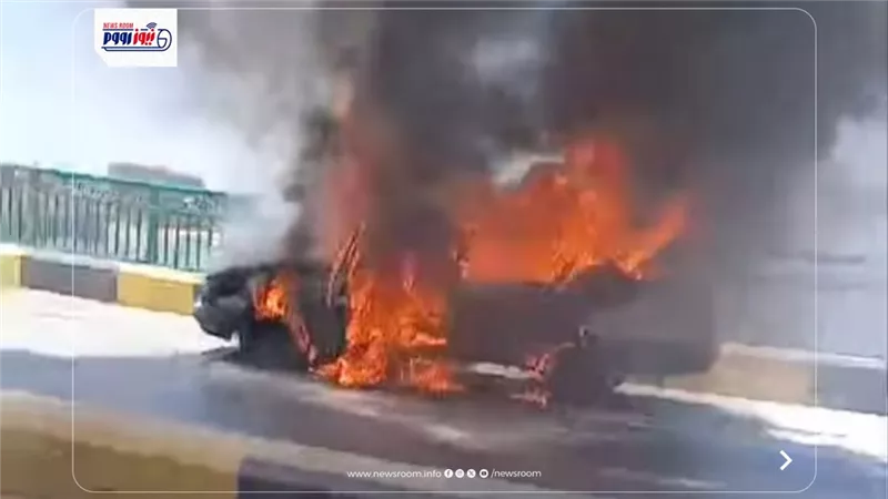 احتراق سيارة تاكسي أعلى كوبري النيل بالمنيا والحماية المدنية تسيطر على النيران