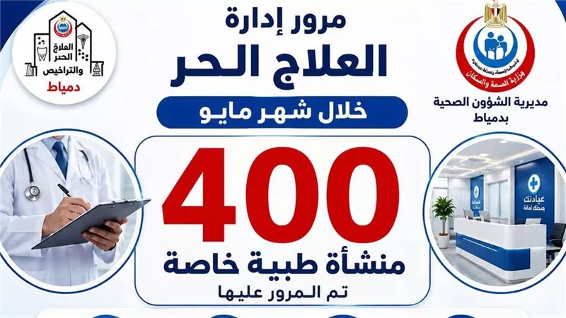 غلق عشر منشآت طبية مخالفة بدمياط بعد المرور على 400 خلال مايو