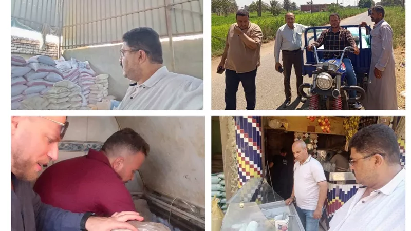 بنى سويف: ضبط لحوم وسلع مجهولة المصدر ودقيق مدعم وتحرير محاضر لعصارات قصب