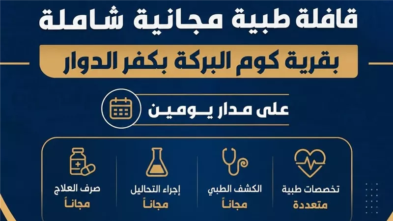 بدءًا من غد.. قافلة طبية مجانية بقرية كوم البركة بكفر الدوار على مدار يومين