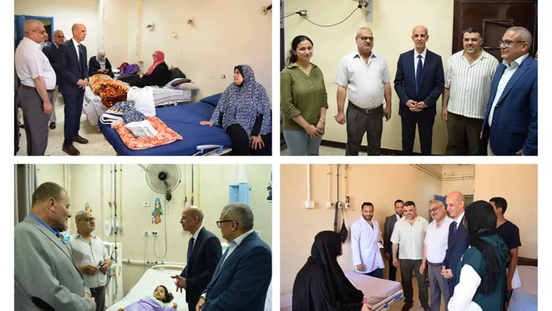 رئيس جامعة بنى سويف يطمئن ميدانيا على حالة 32 مريض فلسطيني |صور