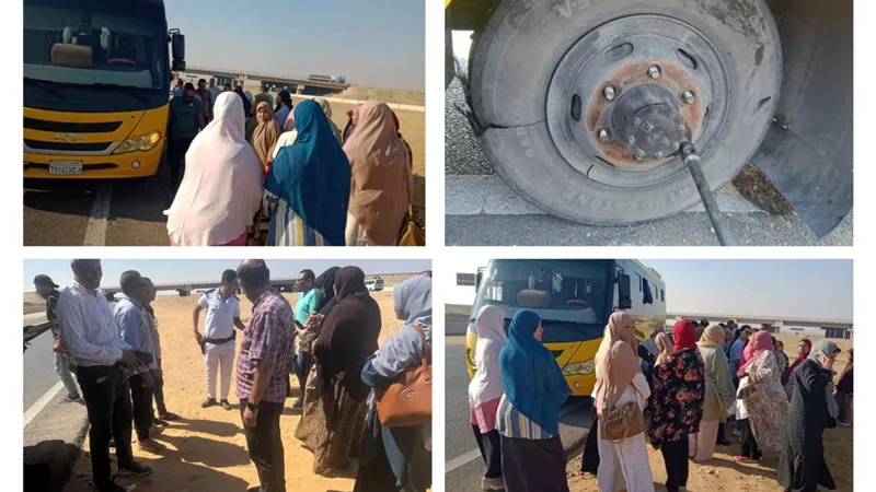 انفجار إطار أتوبيس يحرم 33 معلماً ببني سويف من الوصول للجان الثانوية بالبدرشين