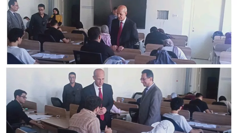 رئيس جامعة بنى سويف الأهلية يشيد بالالتزام بالقواعد داخل لجان الامتحانات| صور