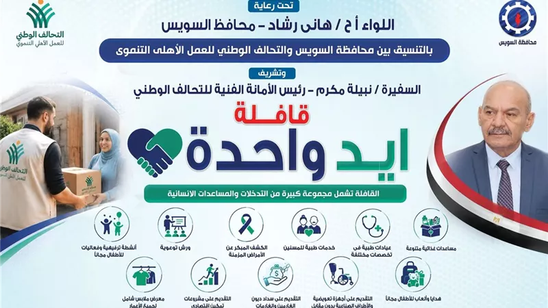 غدًا.. انطلاق قافلة “إيد واحدة” الطبية والتنموية بحي الجناين في السويس