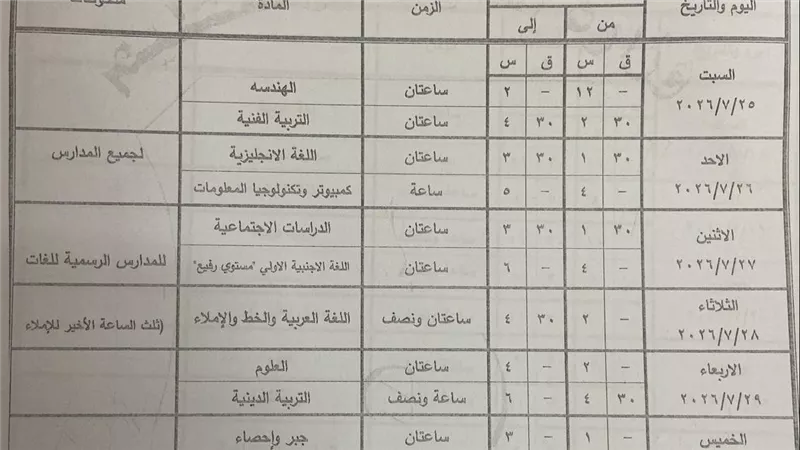 تعليم قنا يعتمد جداول امتحانات الدور الثاني لصفوف النقل والشهادة الإعدادية