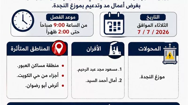 انقطاع الكهرباء 5 ساعات الثلاثاء عن مناطق بحي الأربعين في السويس لإجراء تدعيم