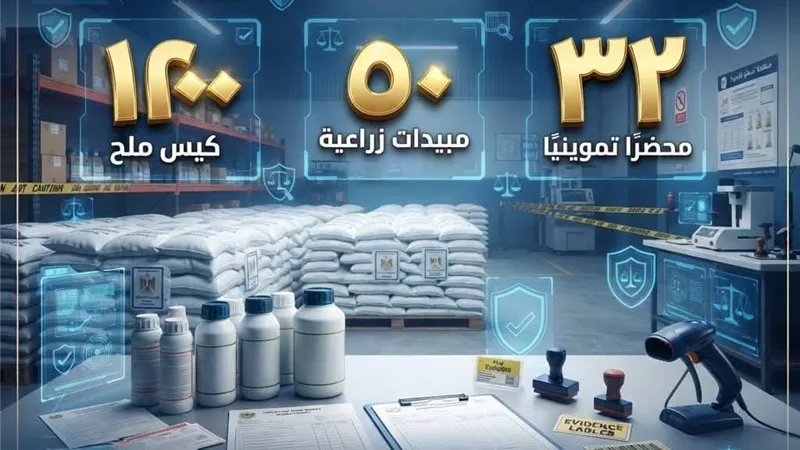 ضبط 1200 كيس ملح و50 عبوة مبيدات مجهولة المصدر وتحرير 31 محضرًا بالبحيرة 