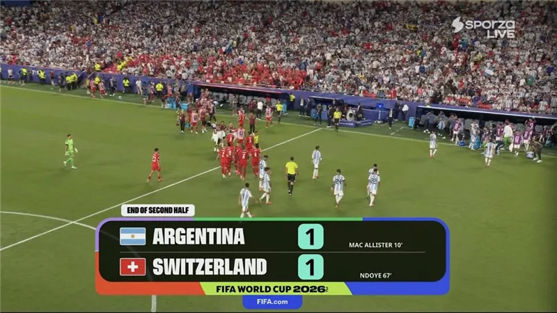 نتيجة وأهداف مباراة الأرجنتين وسويسرا الشوط الثاني (1-1) في كأس العالم 2026
