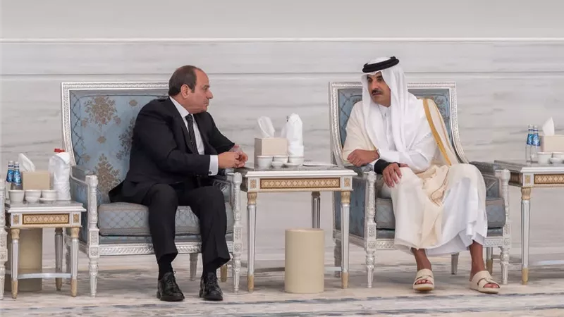الشيخ تميم بن حمد يستقبل الرئيس السيسي في قصر لوسيل