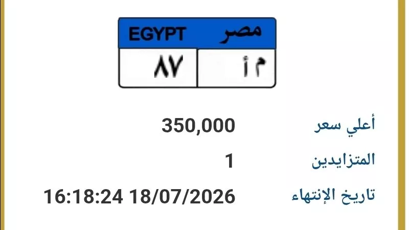 لوحة «م أ 87» تقترب من رقم قياسي.. 350 ألف جنيه قبل نهاية المزاد