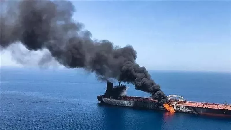 بعد خروجها عن المسار. انفجار ناقلة نفط بلغم بحري في مضيق هرمز