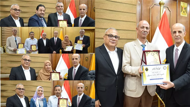 تكريم خماسي الجهاز الإداري بجامعة بنى سويف ممن بلغوا السن القانونية خلال يوليو