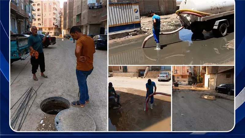 استجابة فورية لحي الجناين.. إزالة انسداد بخط الصرف الصحي  وشفط المياه 