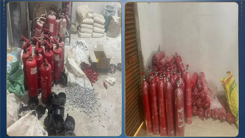 قبل طرحها للبيع.. ضبط طفايات حريق مغشوشة داخل مخزن بالقليوبية