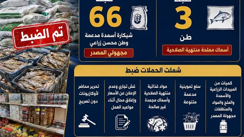 ضبط مخزن غير مرخص و3 أطنان أسماك فاسدة في حملة تموينية مكثفة بالبحيرة